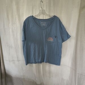 Women's Large Blue Cropped Graphic Pocket T-Shirt By Fayetchill